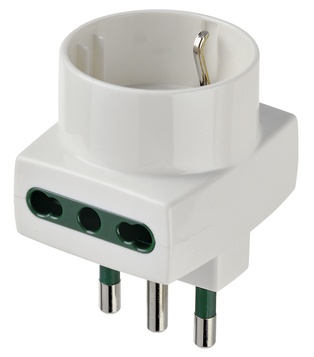 ADATTATORE CIVILE VIMAR 1 SPINA 2P+T 16A S17 1PRESA BIPASSO/SCHUKO P17/P11- P30 2 BIPRESE 2P+T P17-P11 250V BIANCO           BI