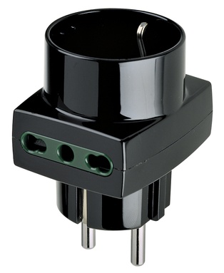ADATTATORE CIVILE VIMAR 1 SPINA SCHUKO S31 2 PRESE BIPASSO P17-P11  1 BIPASSO+SCHUKO P30 250V NERO