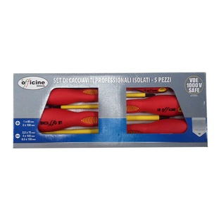 KIT CACCIAVITI M.C. ELETTRICI 5 PZ. ISOLATI CON IMPUGNATURA IN MATERIALE BICOMPONENTE CON ISOLAMENTO 1000V PER ELETTRICISTI 