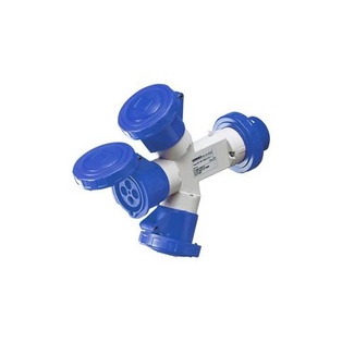 ADATTATORE INDUSTRIALE FAEG CON SPINA CEE 2P+T 16A+ 2 PRESE CEE 2P+T 16A BLU