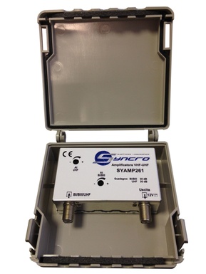 AMPLIFICATORE DA PALO SYNCRO 1 INGRESSO ( VHF - UHF ) GUADAGNO 30DB USCITA MASSIMA 110DB 
