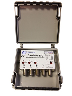 AMPLIFICATORE DA PALO SYNCRO 4 INGRESSI ( III - IV - V - UHF ) GUADAGNO 20DB - 25DB USCITA MASSIMA 121DB 