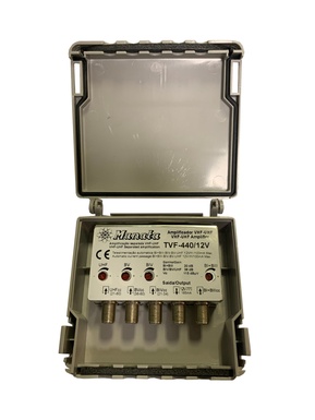 AMPLIFICATORE SYNCRO 4 INGRESSI VHF - IV - V - UHF GUADAGNO 20DB-38DB LIVELLO MASSIMO USCITA 115DB 