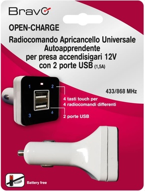 RADIOCOMANDI BRAVO FREQUENZA FISSA 433.92 Mhz 4 CANALI CON 2 USB-A E CARICATORE AUTO 12V