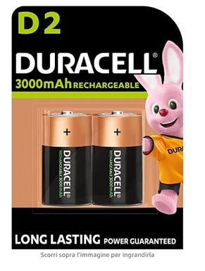PILE DURACELL RICARICABILE  TORCIA  D 1.2V 3000 MAH  NI-MH BL.2 HR20