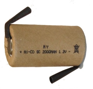 BATTERIA RICARICABILE SUB-C 1.2V 2000MAH NI-CD TERMINALI A SALDARE