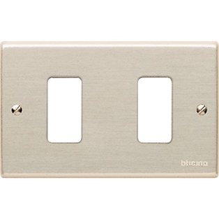 PLACCA BTICINO A 2 MODULI CON VITI  IN ALLUMINIO ANODIZZATO SERIE BTICINO MAGIC 
