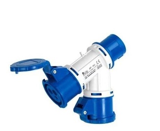 ADATTATORE INDUSTRIALE CON SPINA CEE 2P+T 16A+ 2 PRESE CEE 2P+T 16A BLU