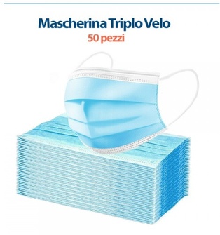 MASCHERINA PROTETTIVA MONOUSO 3VELI TIPO CHIRURGICA CE SINGOLO